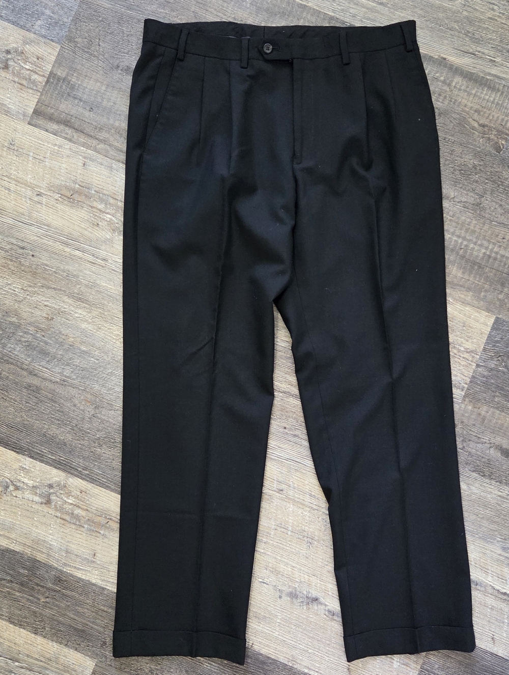 Lauren Ralph Lauren Black Wool Blend Mens Pleated Cuffed Dress Pants 36x30